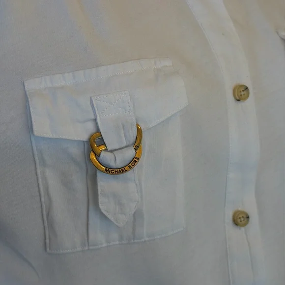 Michael Kors White Cotton Utility Shirt with Gold MK Hardware & Drawstring Waist - Picture 8 of 16